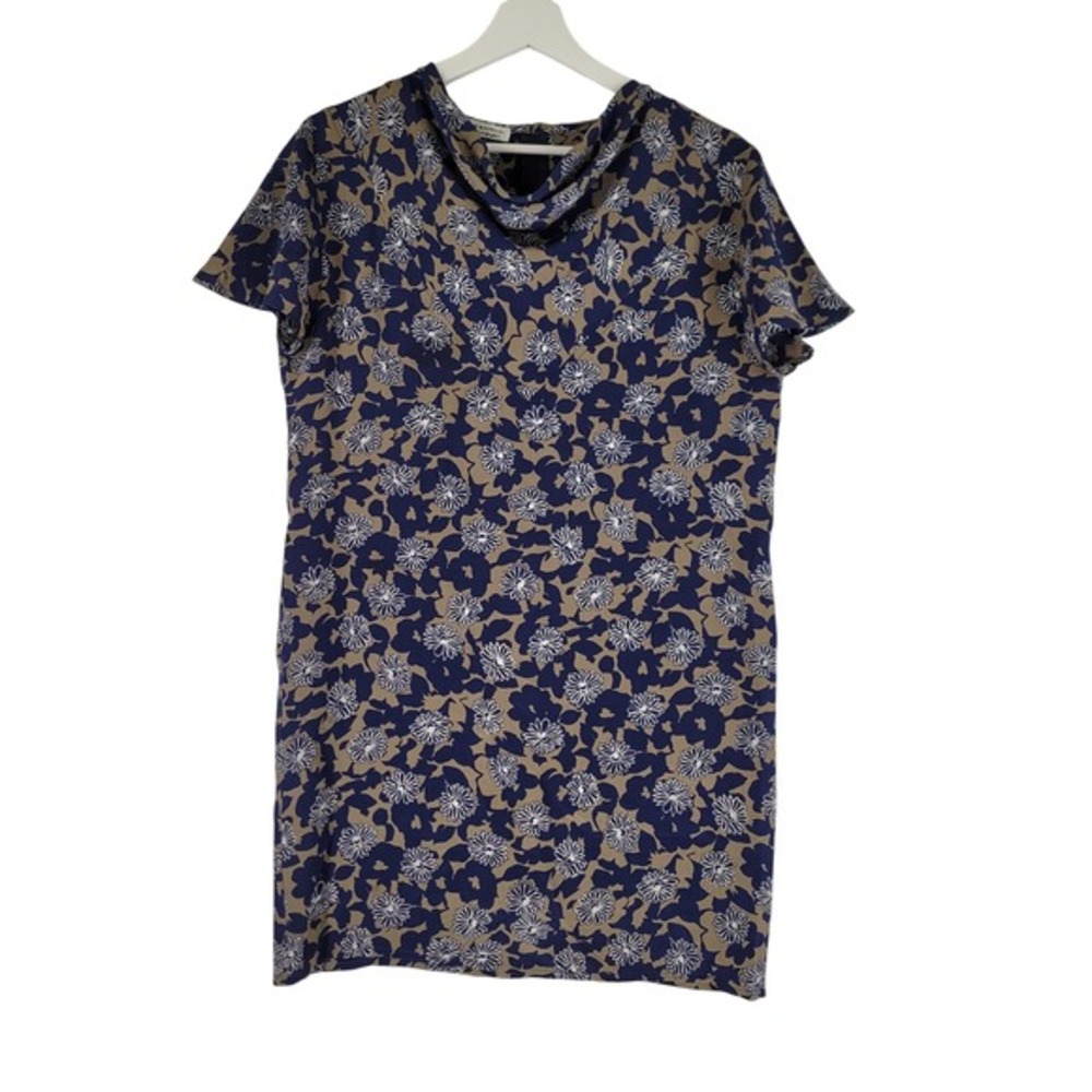 Vintage Pierre Balmain Paris 100% Silk Floral Print Dress Cowl Neck Short Sleeve